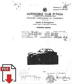 1965 Alfa Romeo Giulia Sprint GTA FIA homologation form PDF download (ACI)